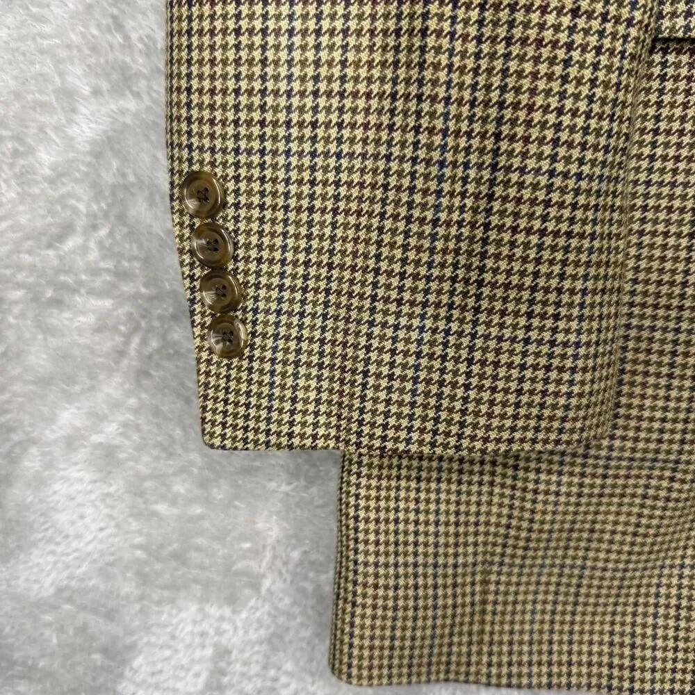 Chaps Silk Blazer Mens 42 L Regular Brown Tan Houndstooth 2 Button Single Vented